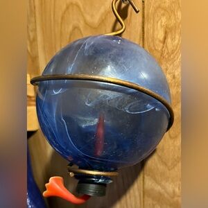 Blue Hand-Blown Glass Vintage Hummingbird Feeder-Nectar Feeder